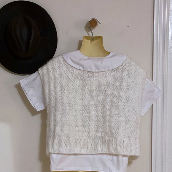 Vintage HANDCRAFTED Knit Boxy Sweater Vest, Creamy White - Picture 10 of 15